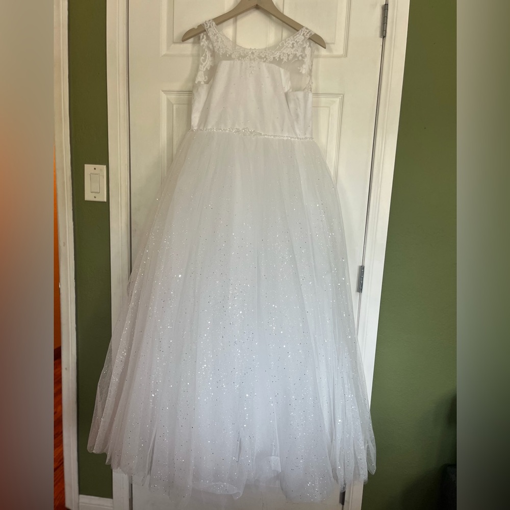 Camille La Vie White Sparkle Kids Formal Dress